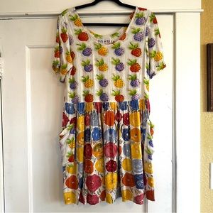 90s colorful floral strawberry babydoll dress 🍓